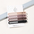 Close-up of matte wave hair clips in coffee and brown tones on a display card - Coffee Series - Wave