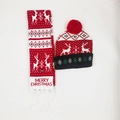 Winter kids glowing Christmas hat and scarf set with reindeer pattern in red and white - Set 13 (Red White Blue Reindeer)