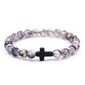 Agate stone cross bracelet with natural grey crackle beads and silver metal spacers - Gray