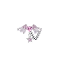 Piercing naso ali argento con gemma cuore rosa e ciondolo stella su fondo bianco - Stile Pendente Stella Cuore Rosa e Ali (24030802-8)