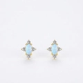 Elegant S925 silver stud earrings with blue rectangular opal and star zircon accents - 925 Silver / Gold