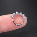 Single silver marquise zircon paved hoop earring displayed on a fingertip for size reference - Style CC007-1 / Crown Hoop / White Stone White Gold