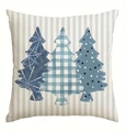 Dettaglio della fodera per cuscino in lino con tre alberi di Natale blu e strisce - TQYM41-2 Albero di Natale Righe / 45*45cm Lino monofacciale