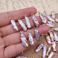 Baroque baroque pearl feather pendants with gold metal edging for DIY jewelry making - Approx. 6-7mm / White
