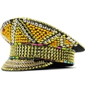 Gorra militar dorada con pedrería y tachuelas para fiestas disco y actuaciones escénicas - Estilo de Tachuelas Doradas (01)