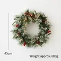 Nordic Christmas wreath with pine needles, cones, red berries and LED lights, 45cm diameter - 45cm Colorful Glitter Wreath with Lights