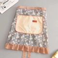 Grey floral apron with daisy pattern, peach pocket, and terracotta polka dot ruffle trim - Floral Half-Body Apron-Towel Pocket Blue