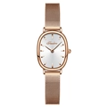 Elegant rose gold oval quartz watch for women with white sunray dial and mesh band - Rose Gold Case White Dial Mesh Strap