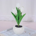 Realistic white tulip LED night light in a ceramic pot for desktop and bedside decor - Style B-3 Heads-White-Battery