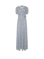 Abito lungo vintage francese blu navy a fiori con scollo a V e maniche corte stile - S / Fiori Navy