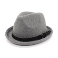 Detail of grey wool felt bowler hat with black leather band and golden buckle - M (56-59cm) / Light Heather Grey