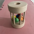 Colorful wooden baby rattle toy with internal bells and smooth natural finish - Natural Rolling Drum (Unpainted)