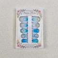 Strandstijl kunstnagels met blauw kleurverloop, schelpen en witte 3D bloemkunst - Blauw Wit Gradiënt 3D Bloem Stijl(WY-083)