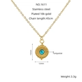 18k gold plated stainless steel necklace with sunburst round turquoise pendant - Beaded Texture Sun Turquoise Style (ZXG1611)