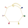 S925 silver necklace with golden chain and six colorful pear-cut zircon water drop charms - Gold Plated 925 Silver / Golden Bracelet