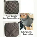Dark grey silicone trivet and oven mitt set with non-slip diamond grip and cotton pocket - Dark Gray Square Pocket Pot Holder
