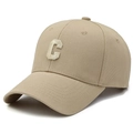 Classic beige cotton baseball cap featuring embroidered white letter C in street style - Deep Beige