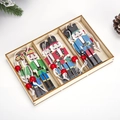 Wooden Nutcracker ornaments set in a gift box with red and blue festive designs - Style A 9pcs Nutcracker Soldier Set with Wood Box