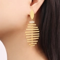 Modieuze 18K vergulde titaniumstalen lange visgraat oorbellen voor dames stijl - 8.0*2.8cm / Goud - Koper (F314)