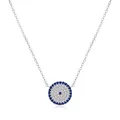 Halskette aus Sterling Silber mit rundem Anhänger aus blauen Steinen und weißen Kristallen - Pavé Blau Weiß Zirkonia Runder Stil (RHN1976)