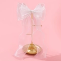 Elegant large white tulle bow hair clip with long ribbons on a gold display stand - Double Layer Bow / White