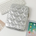 Silver metallic heart-quilted laptop sleeve for tablets with premium zipper closure - 11" / Silver