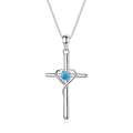 S925 silver heart cross necklace with a round blue gemstone pendant on a box chain - D330 Heart Intertwined Design / Blue Zirconia Pendant Only