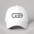 Detailed view of the GOD IS GOOD black print on white cotton adjustable baseball cap - White