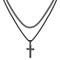 Double-layer stainless steel necklace featuring a minimalist black cross pendant - Cuban Double Layer / Gunmetal