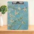 A4 wooden clipboard featuring Van Gogh Almond Blossoms art print with silver metal clip - Blossoming Almond Tree