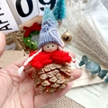 Handmade pine cone Christmas doll pendant with grey knit hat and red wool scarf - Grey Hat Red Scarf Pine Cone Body Doll (A47)