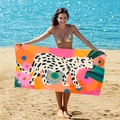 Double-sided microfiber beach towel with leopard and floral pop art print on sunny beach - B51-Pop Art Leopard Floral