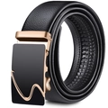 Men's black soft leather belt with a golden automatic buckle and wave pattern - Gold S / 120cm