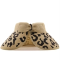 Cappello parasole con stampa leopardata e fiocco per protezione solare estiva da mare - M (56-58cm) / Beige