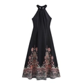 Vintage halter neck sleeveless dress with ethnic print for summer beach holidays - XS