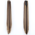 Long straight ponytail hairpiece in brown with blonde highlights and claw clip - 4H27-Brown Highlight Blonde