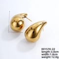 Polished gold tear-drop stud earrings, 3.0cm length punk style metal jewelry for women - 1.8cm Wide (E01570-22)
