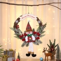 Christmas wreath with snowman doll, pine needles, red berries and Merry Christmas sign - Large-Snowman