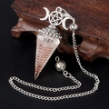 Pink crystal resin pendulum with copper coil and silver triple moon goddess symbol - Rose Quartz