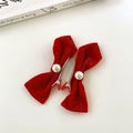 Pair of red velvet bow hair clips with glitter and pearls for festive celebrations - Style 7: Pair of Side Bow Clips