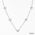 Silver stainless steel necklace with five sparkling heart-shaped zircon stones - Silver Necklace + White Zirconia(PDD129)