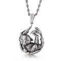 Collana con ciondolo a forma di tigre in acciaio al titanio ossidato e catena a corda - Stile Gatto Arricciato Argento (KP93564-BDJX)