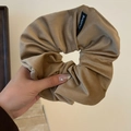 Oversized khaki corduroy polka dot scrunchie with brand label for thick hair styling - Light Khaki Velvet Scrunchie