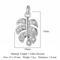 Leaf shaped copper pendant with cubic zirconia inlay for DIY jewelry making 15x10mm - Silver Leaf (VB787-1)