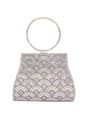 Sparkling silver rhinestone clutch with geometric shell pattern and metal ring handle - Gold