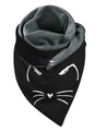 Thick warm winter scarf in black and gray with white cat face print pattern - Black Grey Cat Face TFWJ404