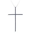 Collana con pendente a croce con zirconi blu scuro e sottile catena d'argento - Stile Croce Argentata in Zircone Blu Snello (NB02-4) / Argento/Blu
