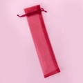 Red sheer organza drawstring bag for pens and long jewelry on pink background - 6*26CM / Burgundy