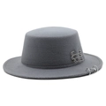 Detail of dark grey wool felt flat top hat featuring silver metal pins and ring accents - M(56-58cm) / Light Gray