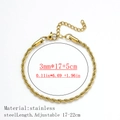 3mm wide 18K gold plated stainless steel twist chain bracelet, adjustable length 17-22cm - Rope Chain Style / 3mm Wide (17+5cm) / Gold